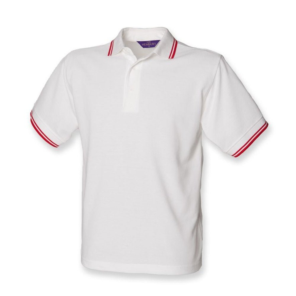 Gents Tipped Polo Shirt Mens Henbury Cotton Mix White Red T-shirt Top H450
